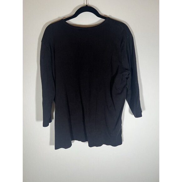 Vintage 90s DKNY rhinestone logo 3/4 sleeve black tshirt 1X retro classic - Picture 3 of 8